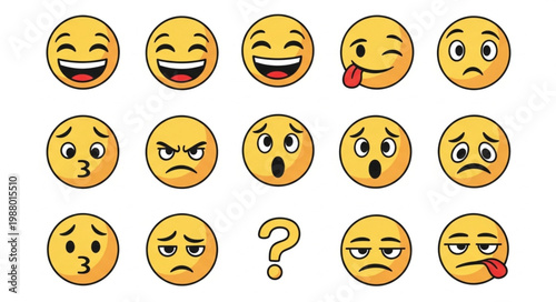 Collection of expressive cartoon emojis showing various emotions and reactions.
