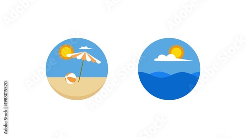 Summer Ocean And Beach Scene Icons. Summer Icon concept. Full length Icon animation illustration. High quality 4k footage