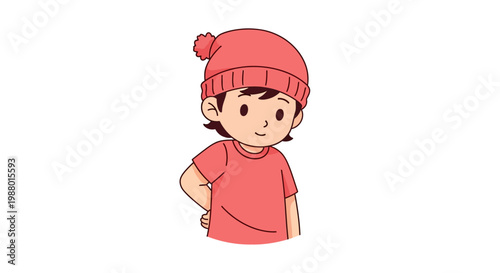 Cartoon child in pink clothing smiling.
