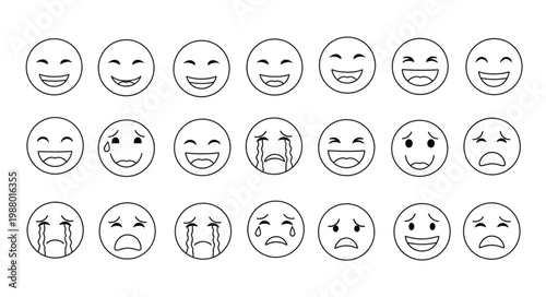 Collection of Hand Drawn Emoji Faces Expressing Various Emotions.
