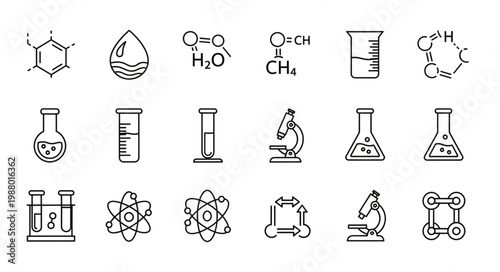 Collection of Science and Chemistry Icons and Symbols.
