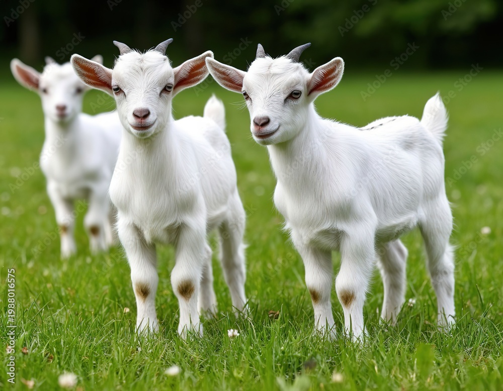 Obraz premium cute little goats on a green lawn.