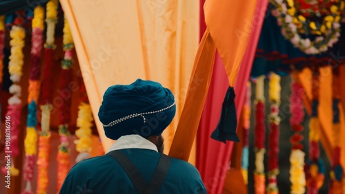 Indian religious festival Vaisakhi celebration with traditional symbol flags