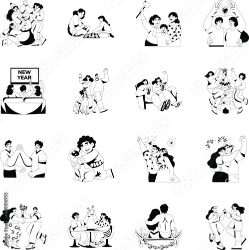 Set of Fun and Festivity Glyph Style Illustrations 
