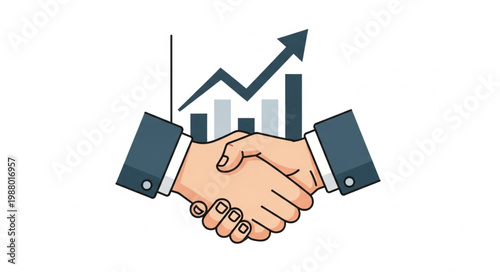 Business handshake with growth chart illustration.