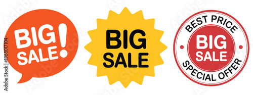 Bright Big Sale Promo Sticker Label in Yellow Orange Red Burst Design
