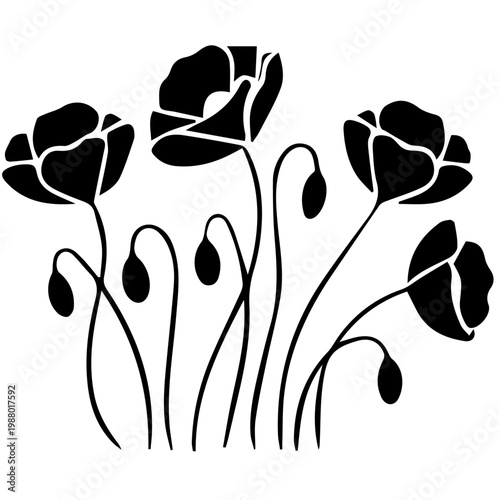 Seamless black and white floral pattern with vector flower silhouettes and nature leaf ornaments for a summer butterfly tattoo art design