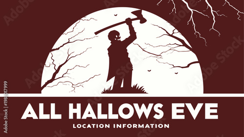 Halloween-themed banner with a silhouetted figure on a tree branch