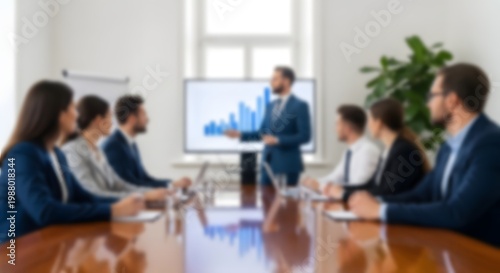 Business professionals engaged in a collaborative meeting with a presenter sharing data on a projection screen
