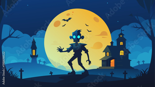 Astronaut exploring a mysterious alien landscape under a glowing moon