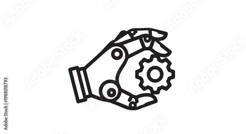 Robotic hand holding gear vector illustration for automation and technology concept