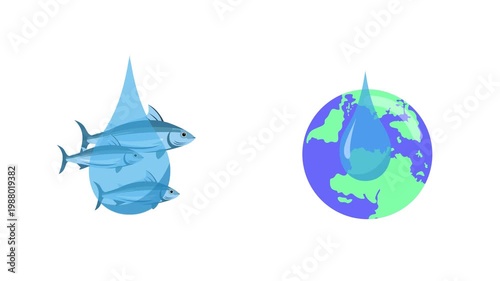Stingray And Earth World Ocean Day. World Ocean day Icon concept. Full length Icon animation illustration. High quality 4k footage