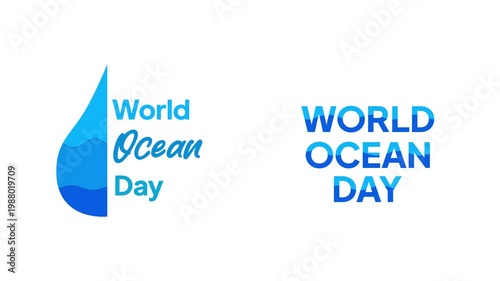 World Ocean Day Text Banner video.World Ocean day Icon concept. Full length Icon animation illustration. High quality 4k footage