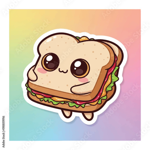 Cute Cartoon Sandwich Character Face.