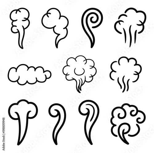 Collection of stylized smoke and steam cloud