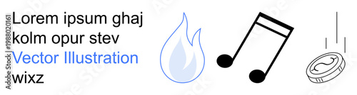 Financial concepts, creativity, music industry, water resources, design elements, editorial placeholders. Graphic of water drop, music note falling coin and text placeholder. Financial concepts