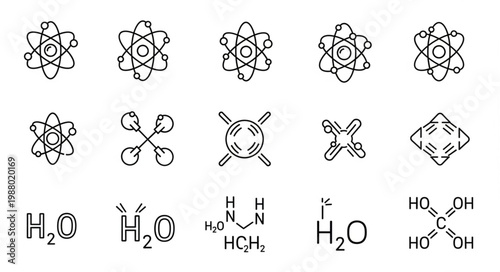 Collection of scientific chemical molecular formulas and atomic symbols.