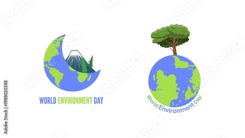 Half Globe With Growing Tree. World Environment day Icon concept. Full length Icon animation illustration. High quality 4k footage