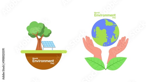 Hands Holding Earth With Green Leaves.World Environment day Icon concept. Full length Icon animation illustration. High quality 4k footage