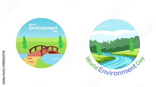 Nature Landscape Inside Circular Earth.World Environment day Icon concept. Full length Icon animation illustration. High quality 4k footage
