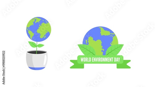 Plant Growing From Pot Earth.World Environment day Icon concept. Full length Icon animation illustration. High quality 4k footage