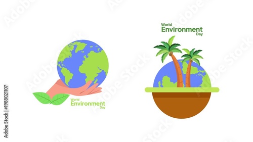 Tropical Island Growing From Small Planet.World Environment day Icon concept. Full length Icon animation illustration. High quality 4k footage