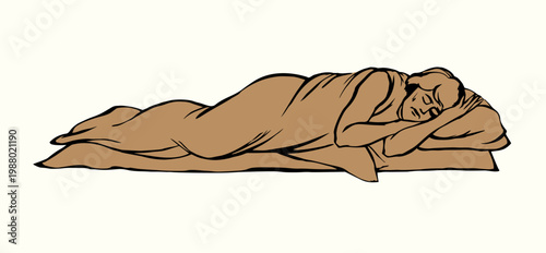 Vector drawing. Ancient sleeping man
