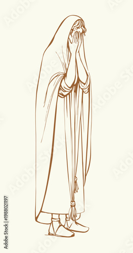 Vector drawing. Woman standung and crying