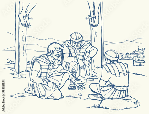 Vector drawing. Soldiers at the cross.