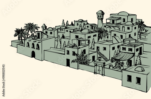 Vector drawing. Old arabic city