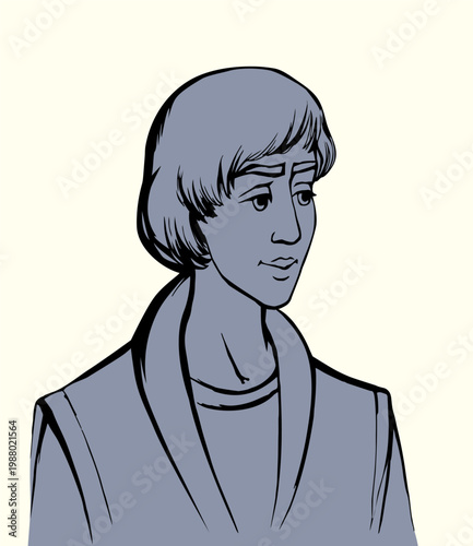 Vector drawing. Young guy servant page