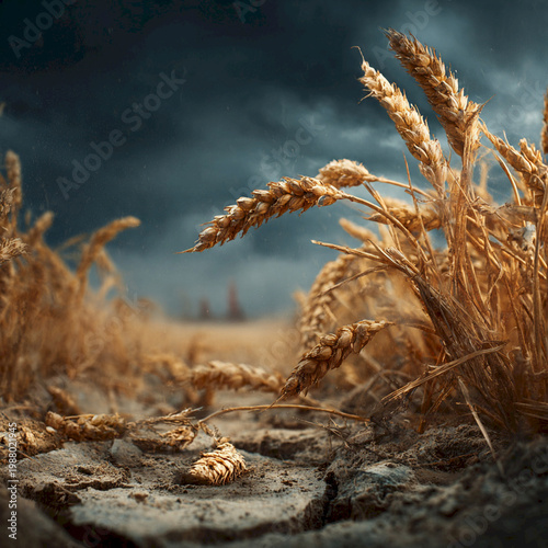 Drought-Affected Wheat Fields Under Stormy Skies