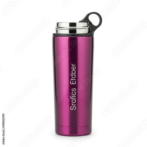 A shiny purple stainless steel vacuum insulated beverage container with a carrying loop lid for active people who need to keep their hot coffee or cold water at the right temperature during