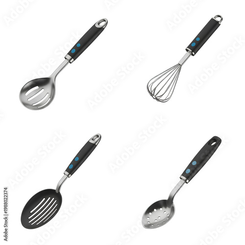 Kitchen Utensils Set Slotted Spoon Whisk and Serving Spoons.