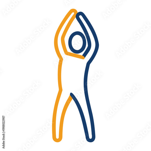 Stretching exercise vector illustration icon showing stylized person reaching hands above head for wellness and fitness activities design.