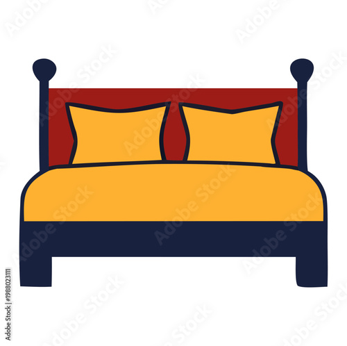 Minimalist Hotel Bed Icon - Accommodation and Travel Vector Clean and modern flat icon representing hotel accommodation and rest. Ideal for hospitality apps, hotel booking websites, and travel plannin