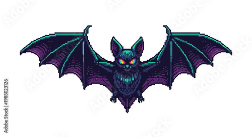 Pixel Art Bat Creature with Glowing Eyes and Wings.