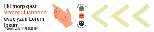 Customer feedback, decision-making, emotions tracking, review systems, human interaction, survey tools. Hand indicating a facial feedback scale. Customer feedback and decision-making concept