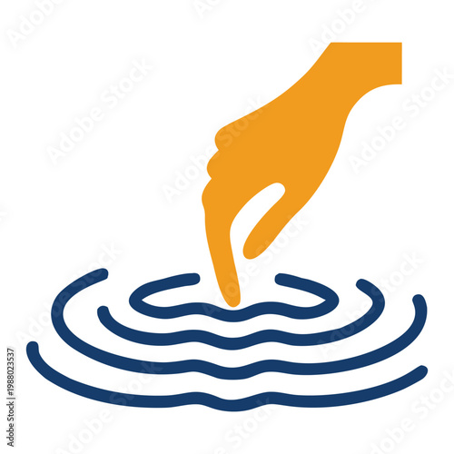 Finger touching water surface creating ripple effects icon representing influence impact and calm interaction concept vector graphic.