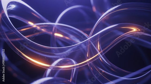 Abstract glass fiber optic cables with glowing light, futuristic purple data transmission background, high tech network connection concept