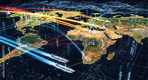 Global network connections over world map
