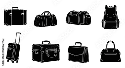 Collection of various travel bags and luggage silhouettes.