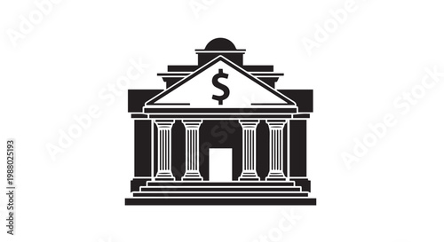 Bank building icon with dollar sign representing finance and central banking
