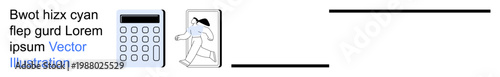 Business management, financial planning, communication, technology, workplace productivity, data processing. Calculator and person in motion. Business management and financial planning concepts