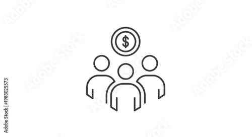 Group of people with dollar coin symbol above heads.