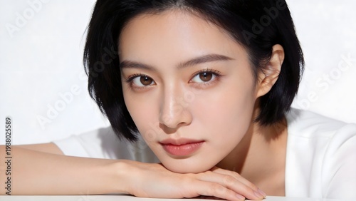 Closeup portrait of a woman with short black hair