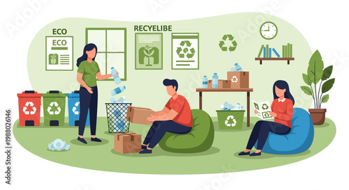 People actively participating in recycling and waste management activities.
