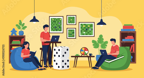 People working in a modern co-working space.