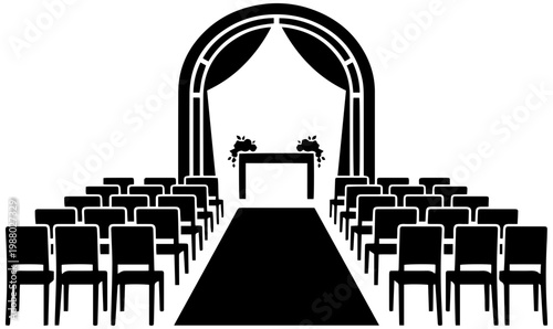 Elegant wedding ceremony setup with an arch, aisle, and rows of chairs ready for guests to witness a special union.