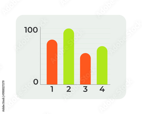 Bar chart comparison with four category flat UI data visualization element. Business analytics. Axis barchart. Minimal dashboard component. Isolated vector illustration. Solid color visual graphic